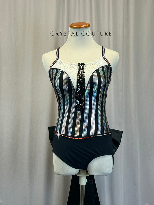 Black and Silver Tuxedo Leotard - Rhinestones