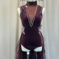 Plum Velvet Leotard with Long Mesh Half-Skirt - Rhinestones