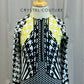 Black, White and Yellow Houndstooth Long Sleeve Leotard - Rhinestones