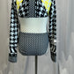 Black, White and Yellow Houndstooth Long Sleeve Leotard - Rhinestones
