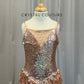 Rose Gold Sequin Leotard with a Gemstone Embellishment - Rhinestones