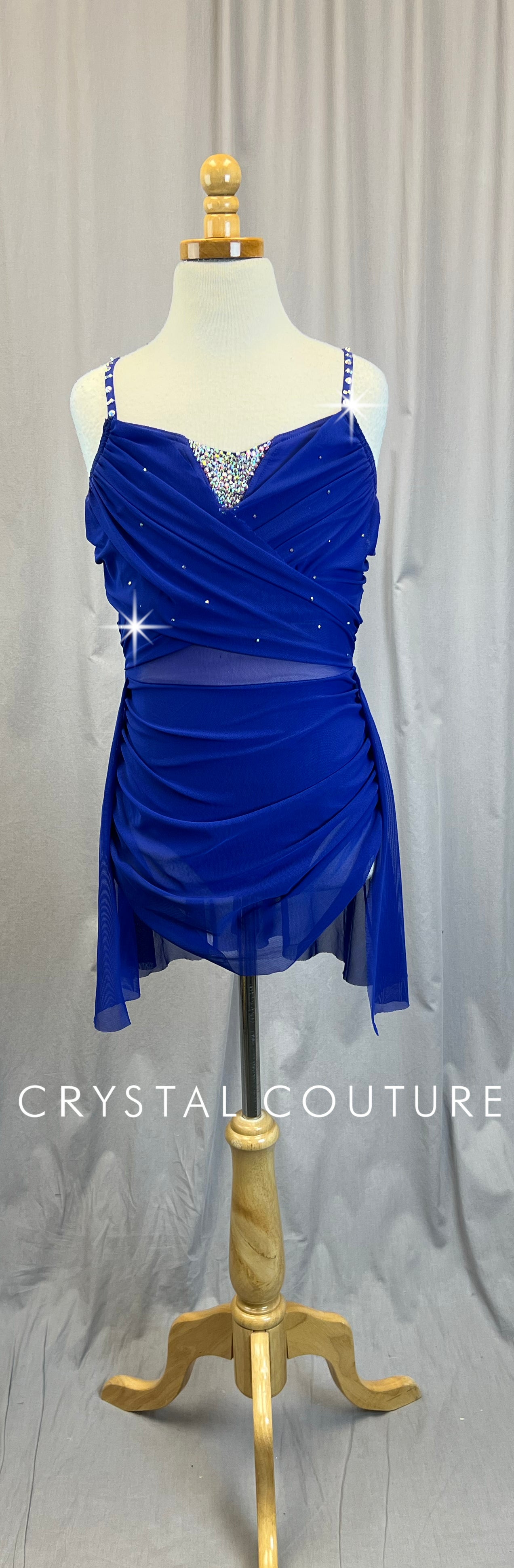 Indigo Blue Wrap Leotard - Rhinestones