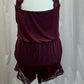 Burgundy Nylon and Lace Romper with Built-in Biketard