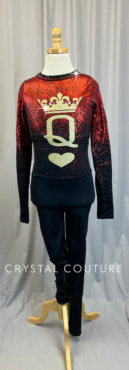 Red and Black *Queen of Hearts* Long Sleeve Unitard - Rhinestones