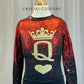Red and Black *Queen of Hearts* Long Sleeve Unitard - Rhinestones
