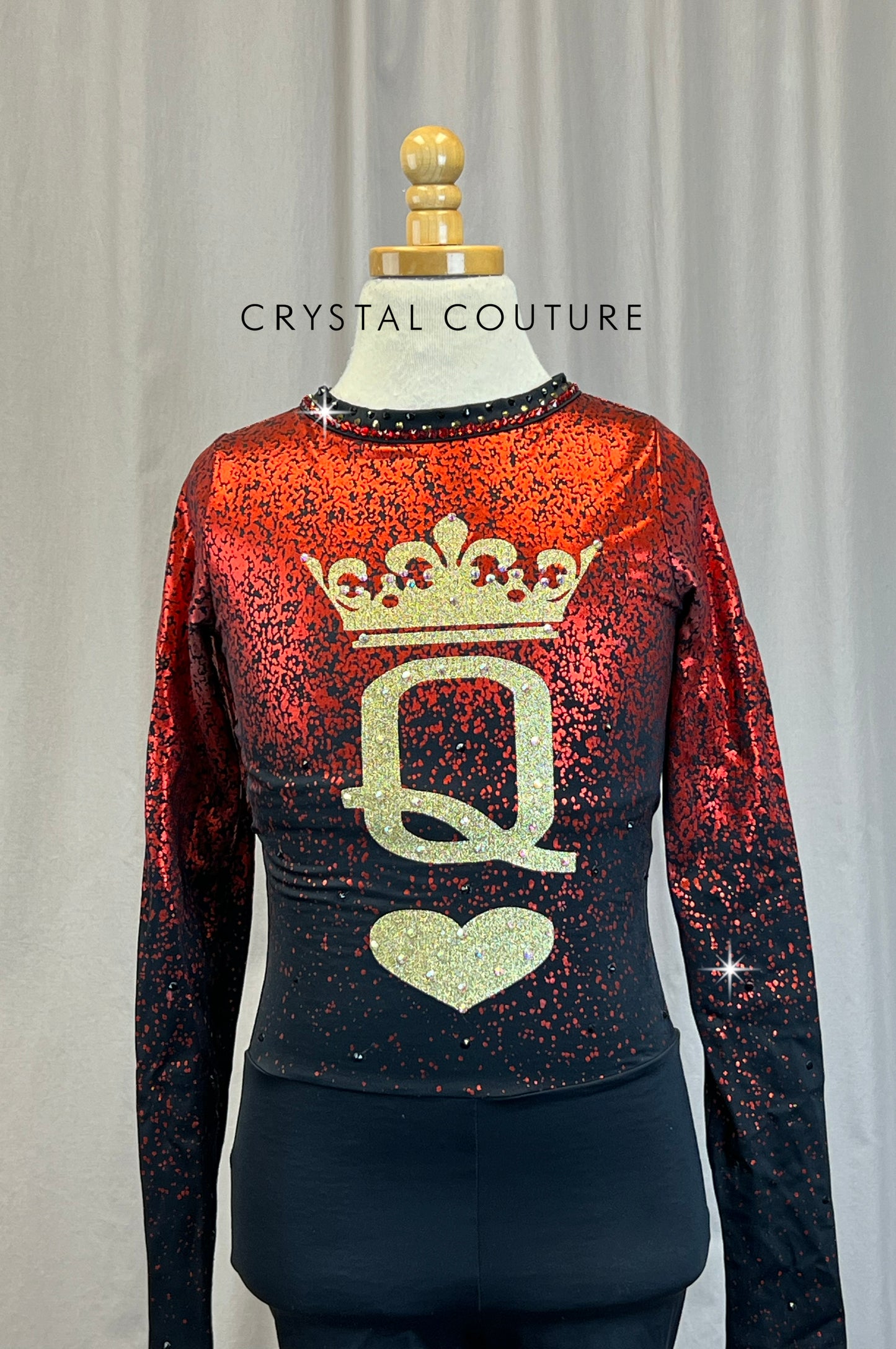 Red and Black *Queen of Hearts* Long Sleeve Unitard - Rhinestones
