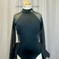 Black Long Sleeve Bustle Skirt Leotard - Rhinestones
