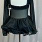 Black Long Sleeve Bustle Skirt Leotard - Rhinestones