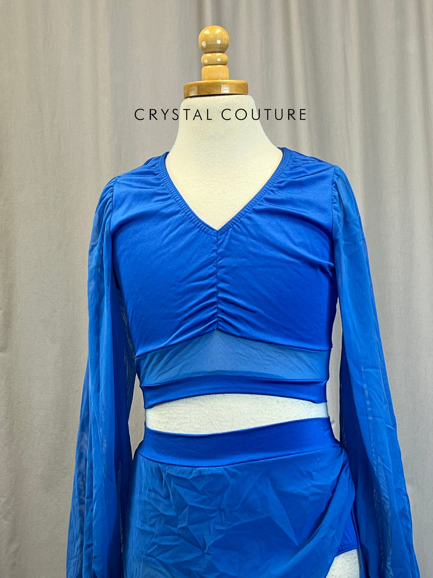 Blue Mesh Long Sleeve and Mesh Skirt Two-Piece Set