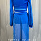 Blue Mesh Long Sleeve and Mesh Skirt Two-Piece Set