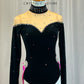 Black Velvet Long Sleeve Leotard with a Hot Pink Half Skirt - Rhinestones