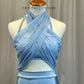 Light Blue Mesh Crop Top and Skirt Leotard - Rhinestones