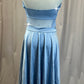 Light Blue Mesh Crop Top and Skirt Leotard - Rhinestones