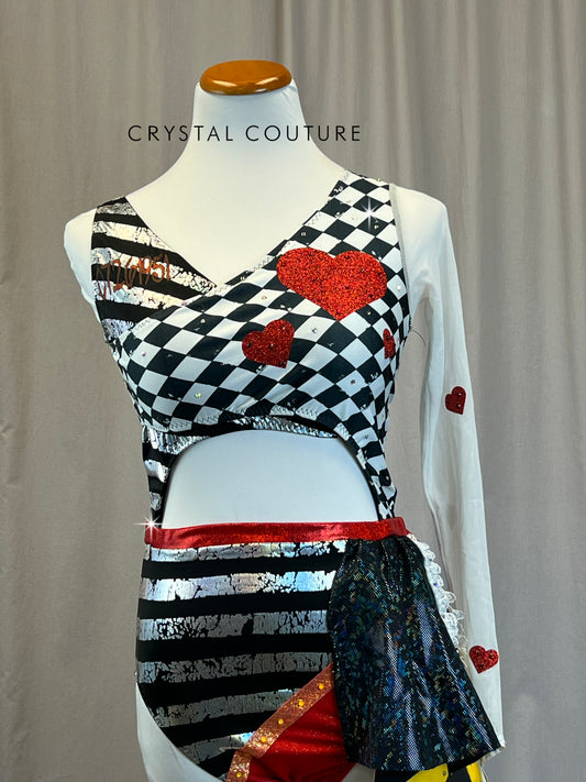 Black,White, Red and Silver *Captain Hook* Leotard -Rhinestones