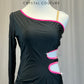 Black Dress with Pink Accents and Mesh Sleeve/Glove - Rhinestones