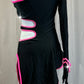 Black Dress with Pink Accents and Mesh Sleeve/Glove - Rhinestones