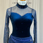 Navy Velvet and Mesh Long Sleeve Dress - Rhinestones