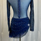 Navy Velvet and Mesh Long Sleeve Dress - Rhinestones