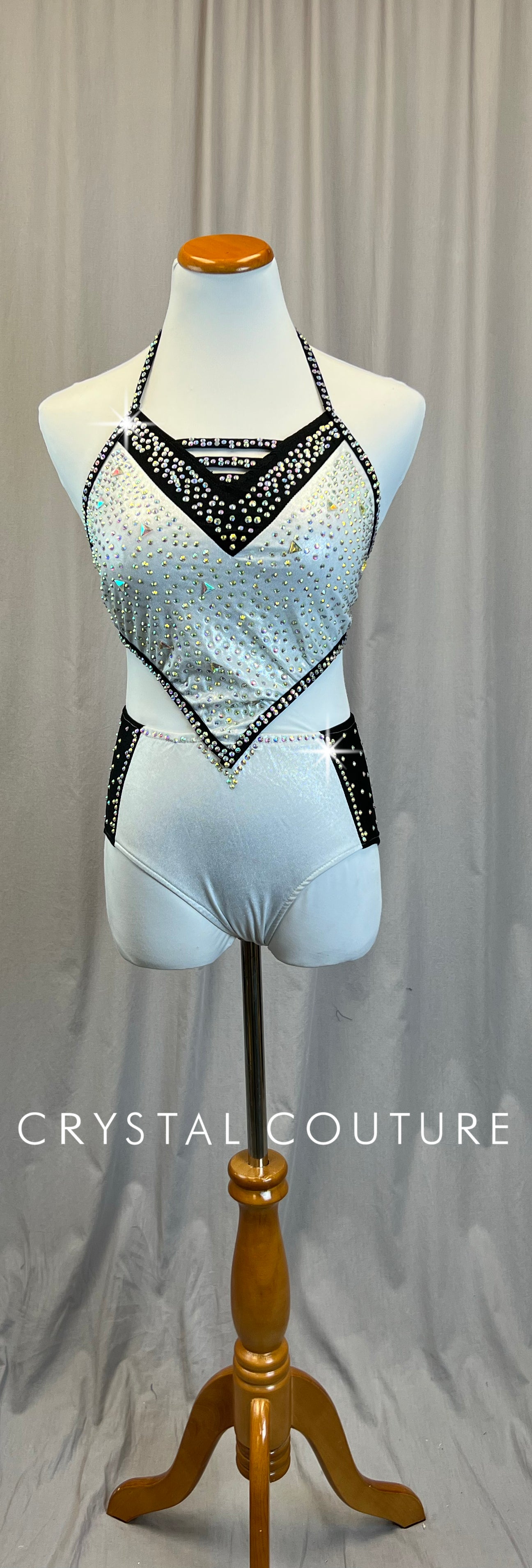Black and White with Silver Spangles Leotard - Rhinestones