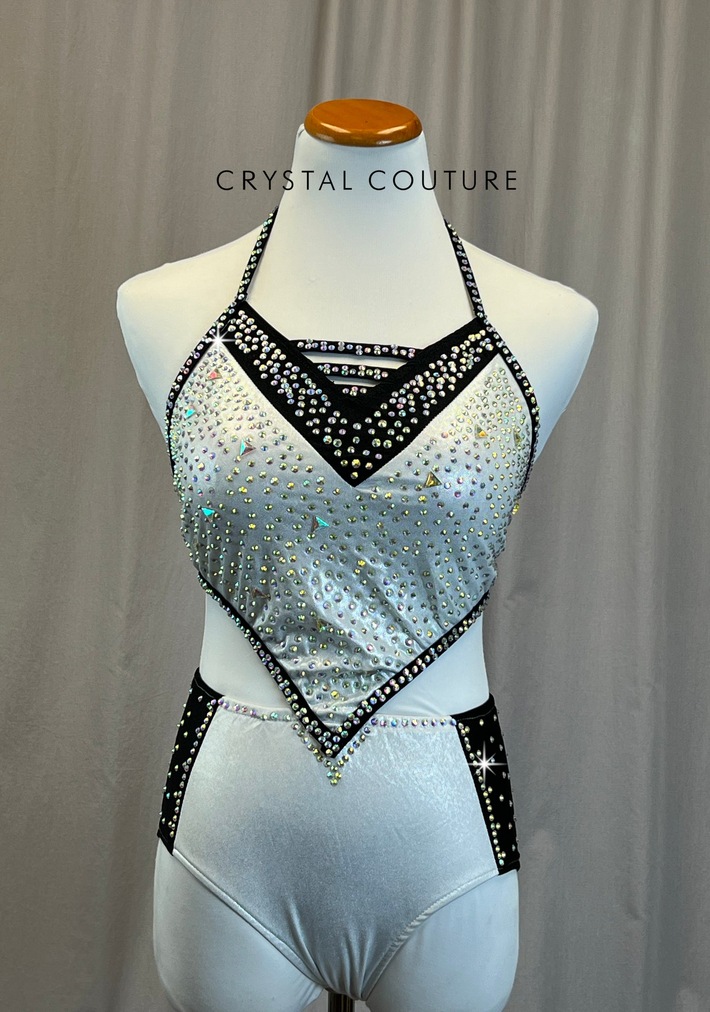 Black and White with Silver Spangles Leotard - Rhinestones