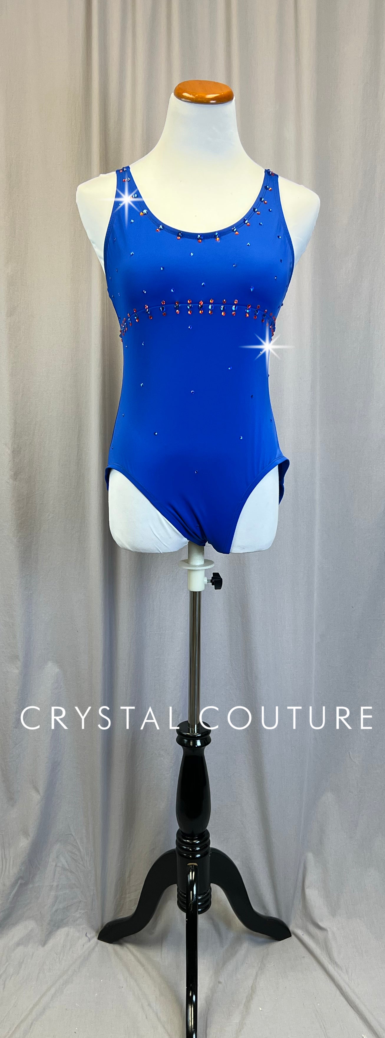 Royal Blue Scoop Neck Leotard- Rhinestones