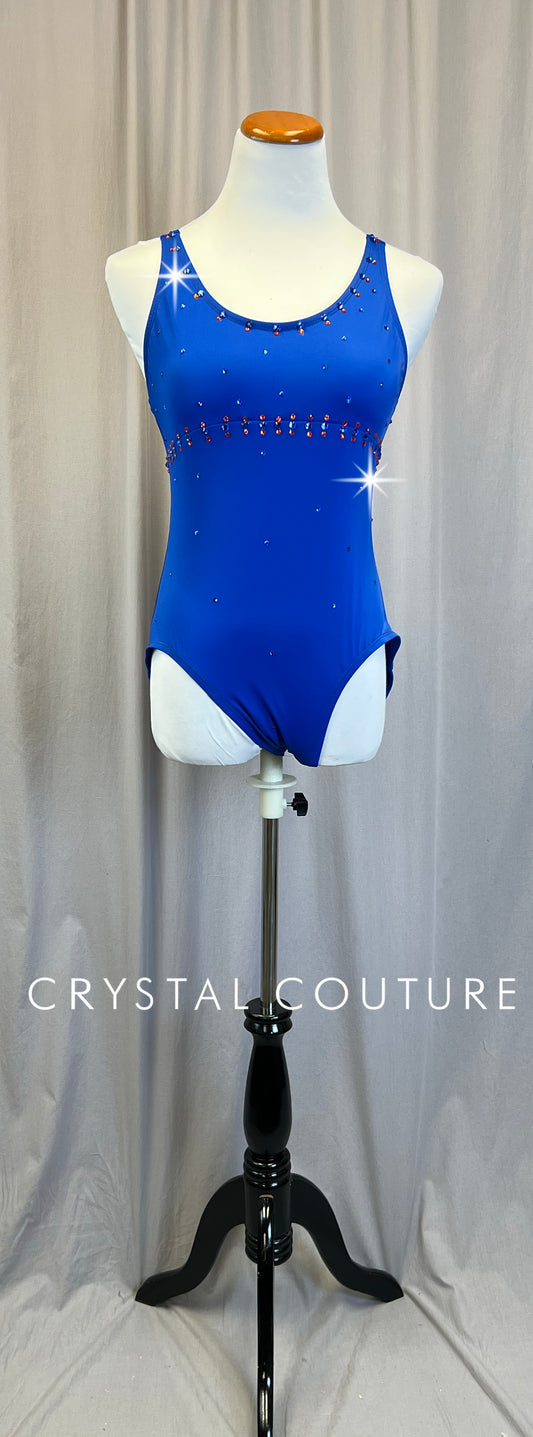 Royal Blue Scoop Neck Leotard- Rhinestones