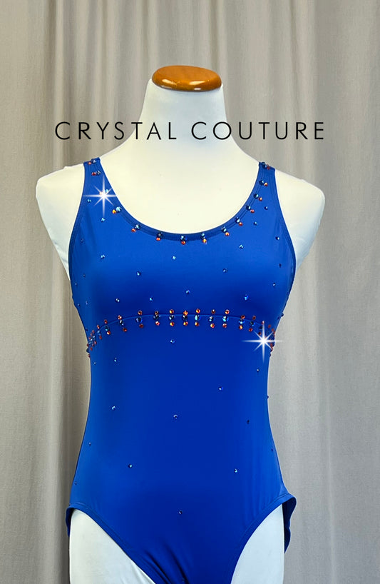 Royal Blue Scoop Neck Leotard- Rhinestones