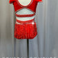 Custom Red Strappy Fringe Two-Piece Set - Rhinestones