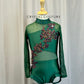 Custom Green Mesh and Lycra Long Sleeve Leotard - Appliques - Rhinestones