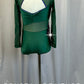 Custom Green Mesh and Lycra Long Sleeve Leotard - Appliques - Rhinestones