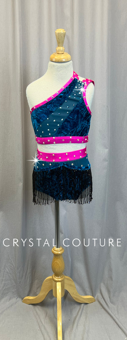Custom Dark Teal and Hot Pink Velvet Set - Rhinestones