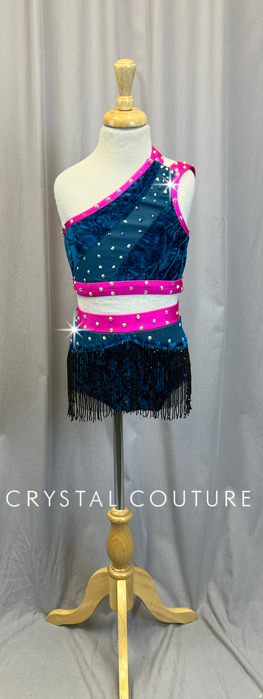 Custom Dark Teal and Hot Pink Velvet Set - Rhinestones