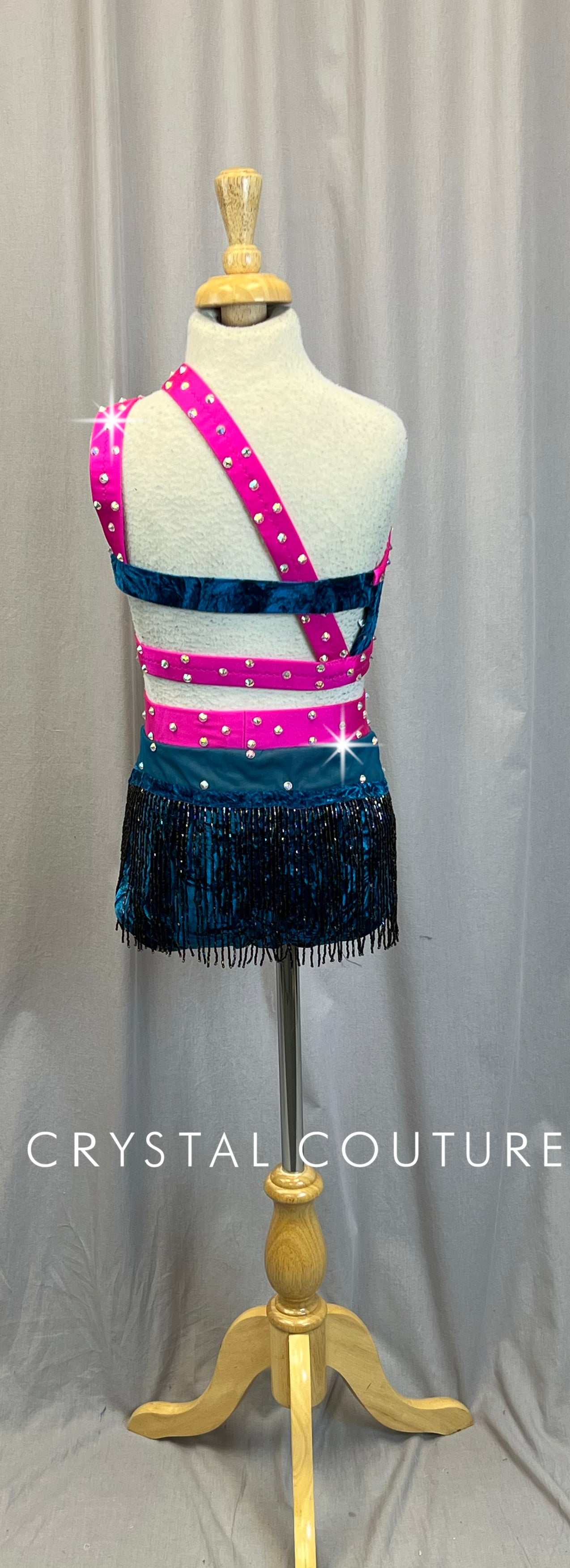 Custom Dark Teal and Hot Pink Velvet Set - Rhinestones