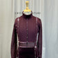 Plum Velvet and Mesh Long Sleeve Leotard - Rhinestones