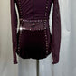 Plum Velvet and Mesh Long Sleeve Leotard - Rhinestones
