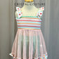 Custom Pastel and Mint Polka Dot and Stripe Dress and Shorts Set - Rhinestones