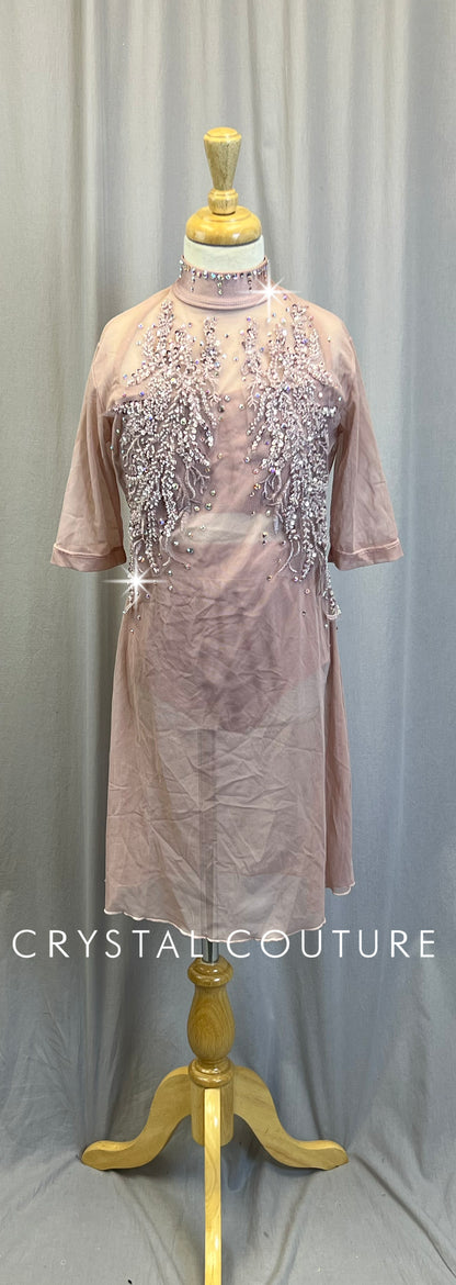 Custom Dusty Rose Mesh Dress with Matching Top and Briefs - Appliques Rhinestones