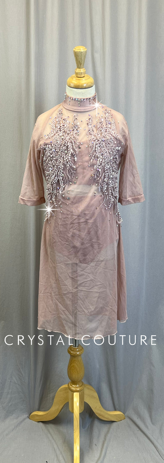 Custom Dusty Rose Mesh Dress with Matching Top and Briefs - Appliques Rhinestones