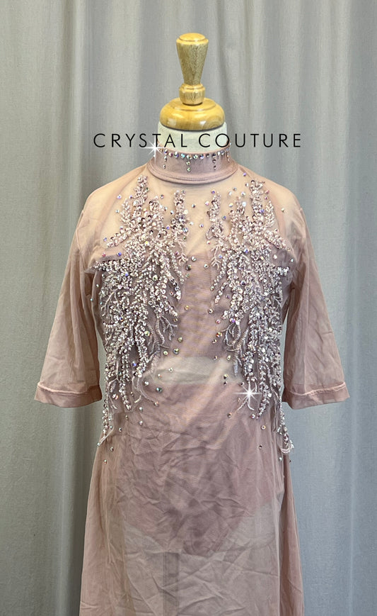Custom Dusty Rose Mesh Dress with Matching Top and Briefs - Appliques Rhinestones