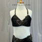 Custom Black Bra Top and Shorts Set with Bronze and Purple Appliques - Rhinestones