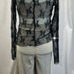 Black Mesh Lace Long Sleeve with Beige Pants and Bra Top Set- Rhinestones