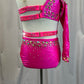 Hot Pink One Sleeve asymmetrical Cut-Out Leotard - Rhinestones