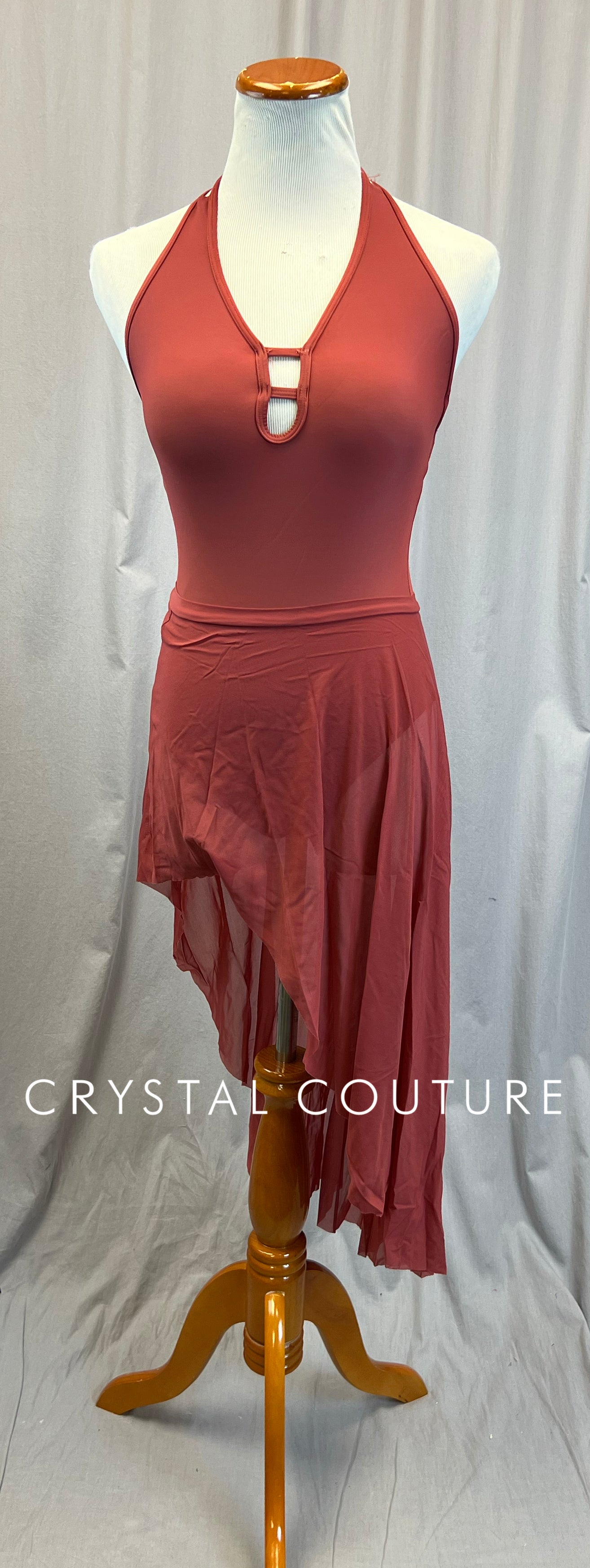 Rusty Pink/ Deep Salmon Leotard and Mesh Skirt Set