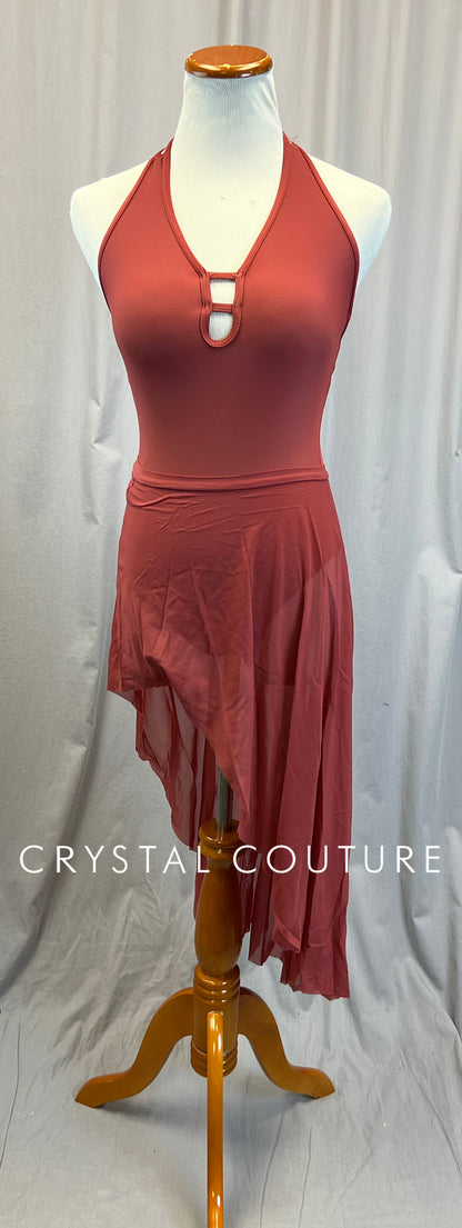 Rusty Pink/ Deep Salmon Leotard and Mesh Skirt Set
