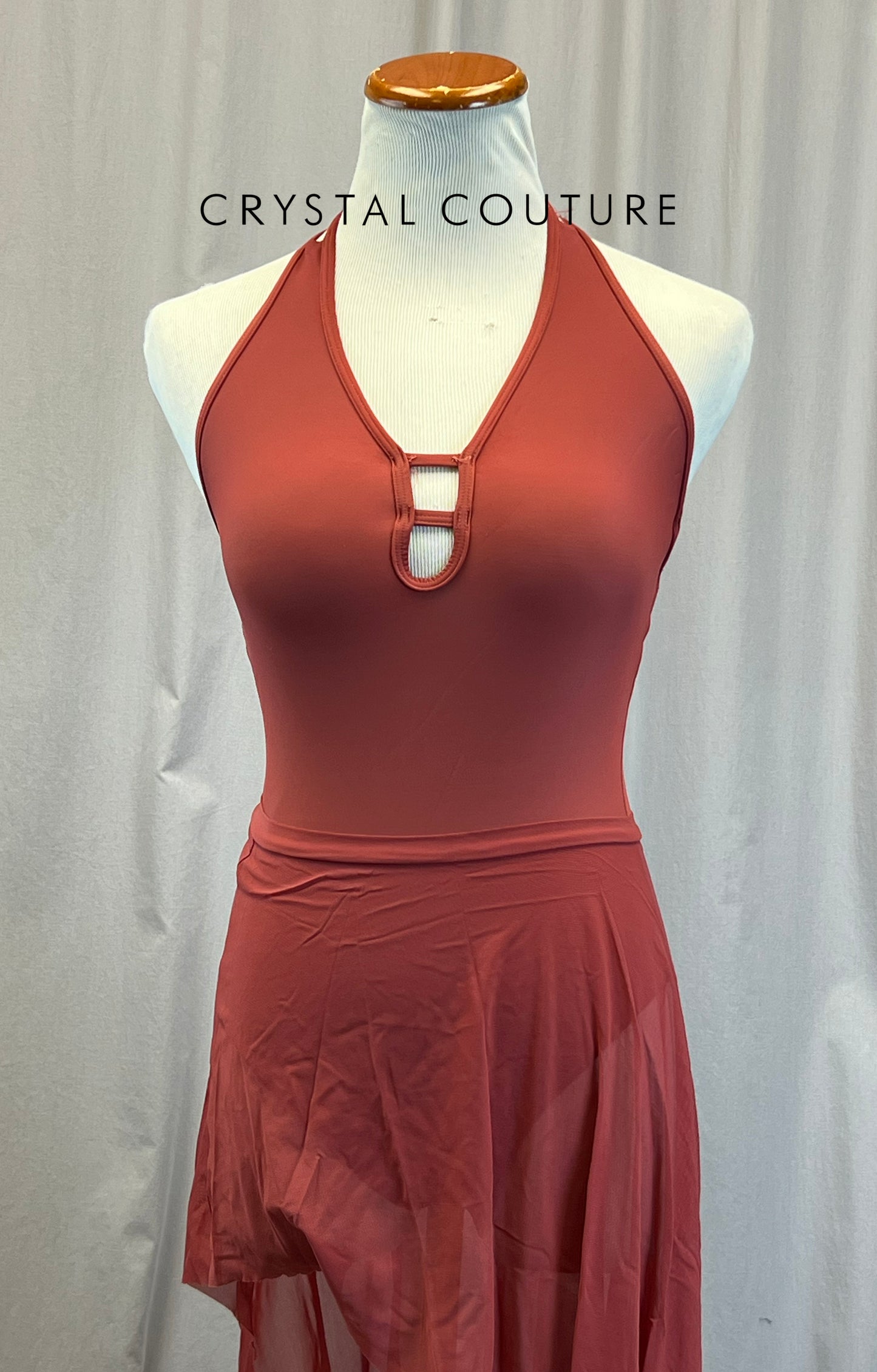 Rusty Pink/ Deep Salmon Leotard and Mesh Skirt Set