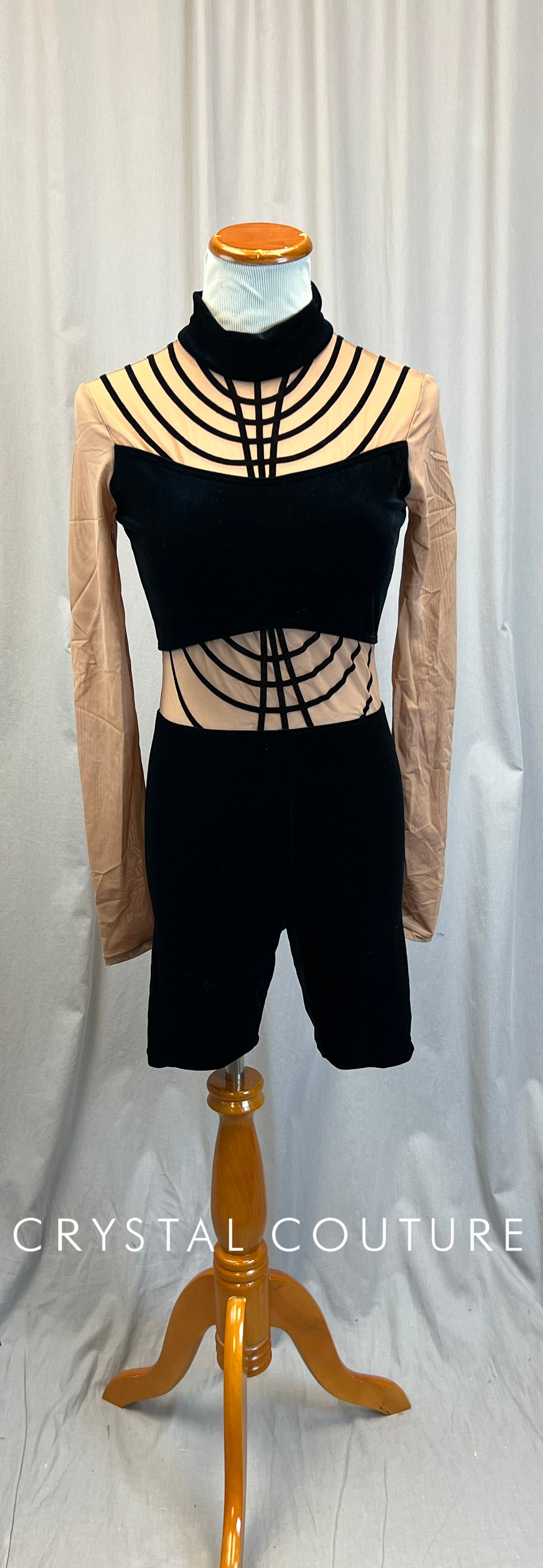 Black Velvet and Nude Mesh Biketard