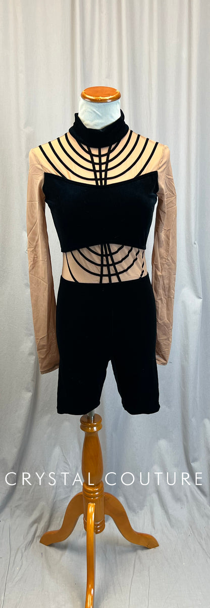 Black Velvet and Nude Mesh Biketard