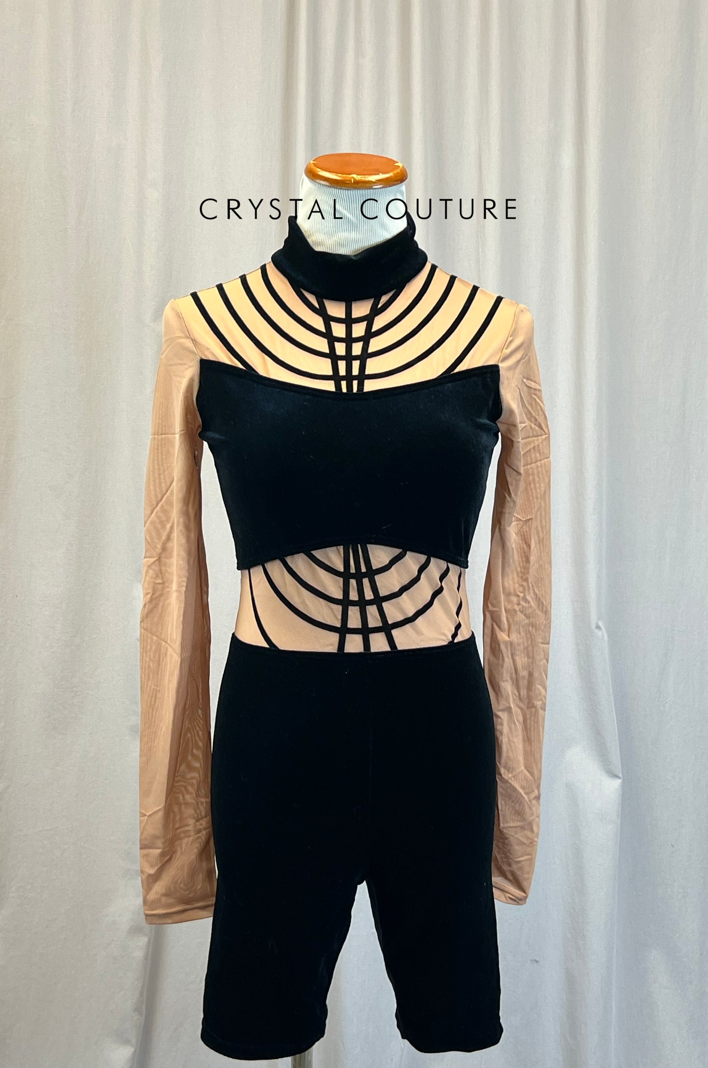 Black Velvet and Nude Mesh Biketard