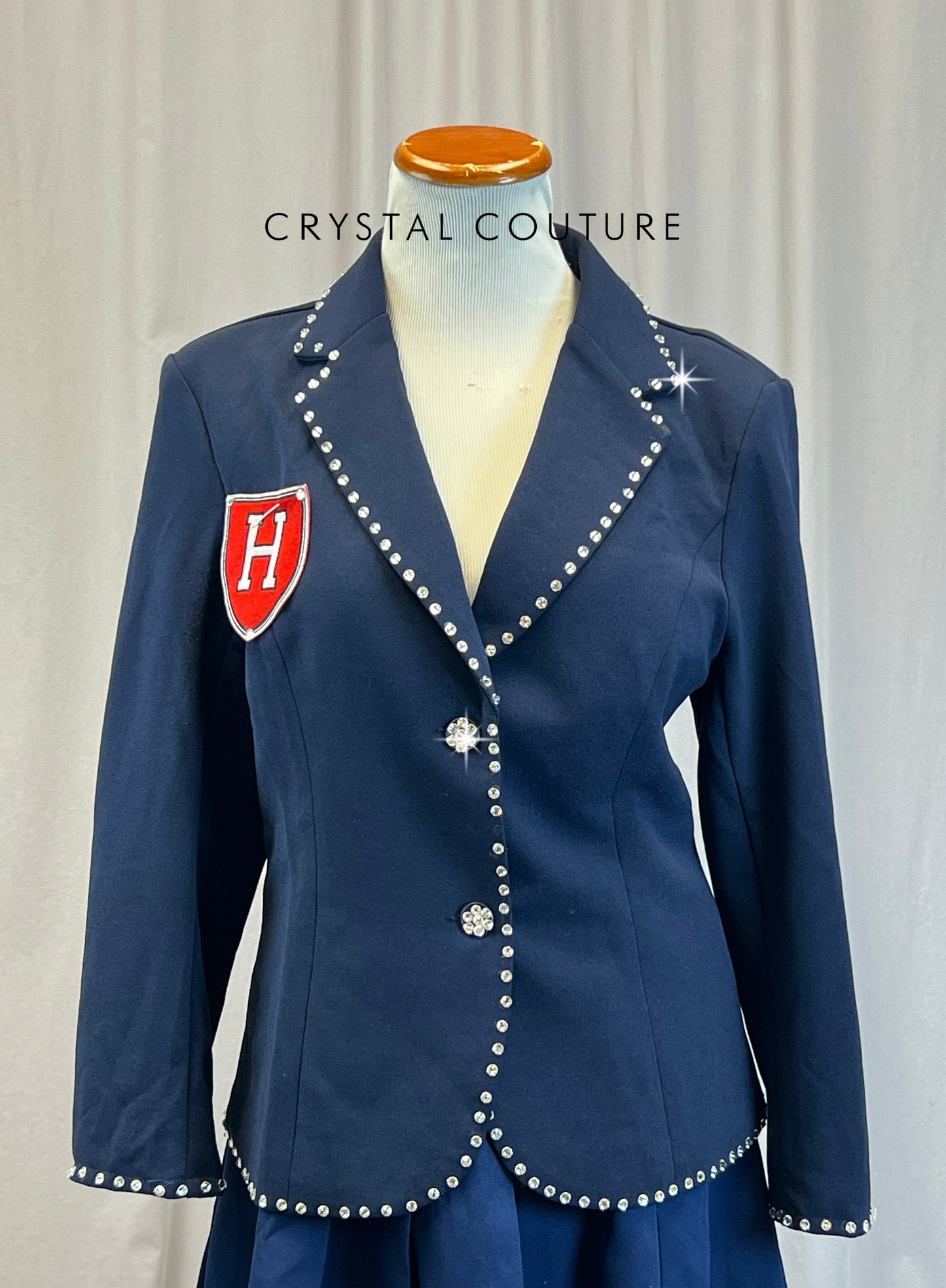 Navy School Uniform Inspired Blazer and Skirt Set - Rhinestones