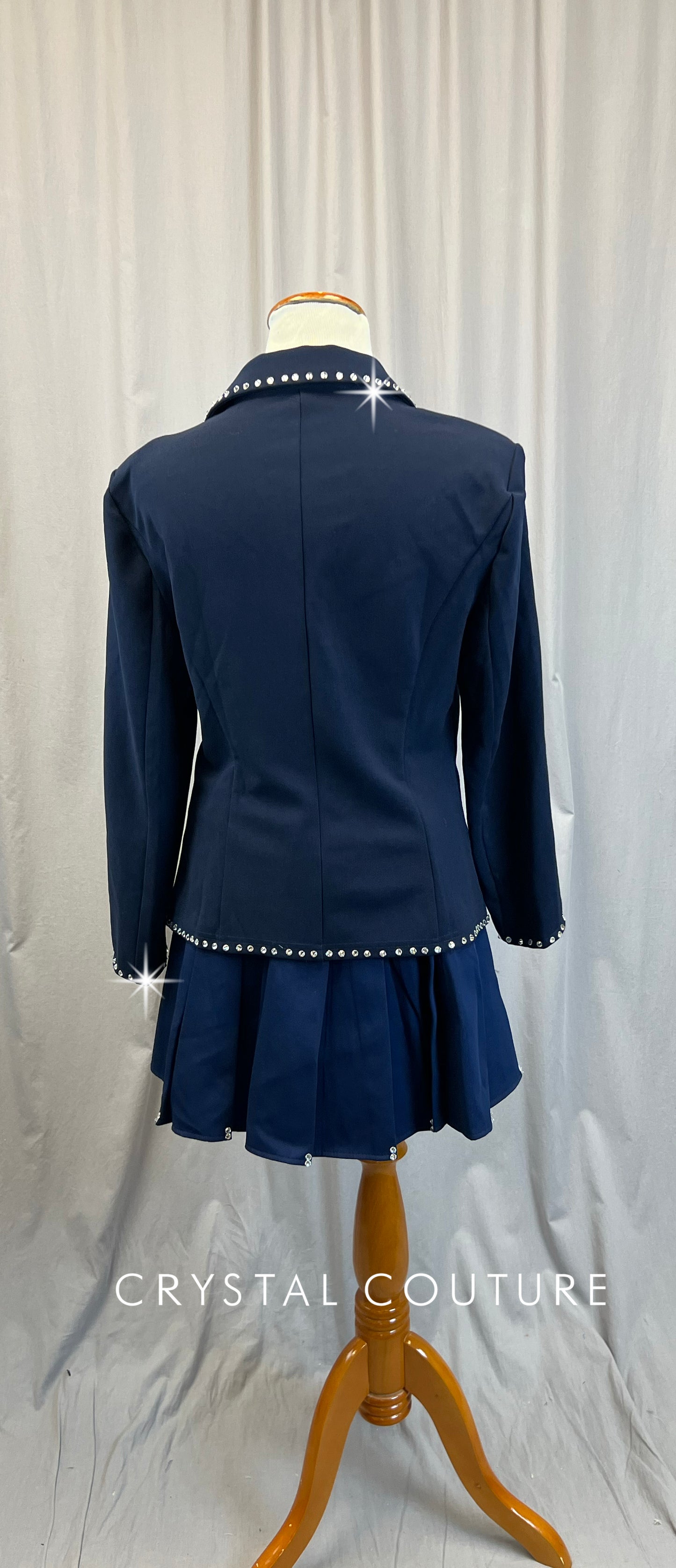Navy School Uniform Inspired Blazer and Skirt Set - Rhinestones